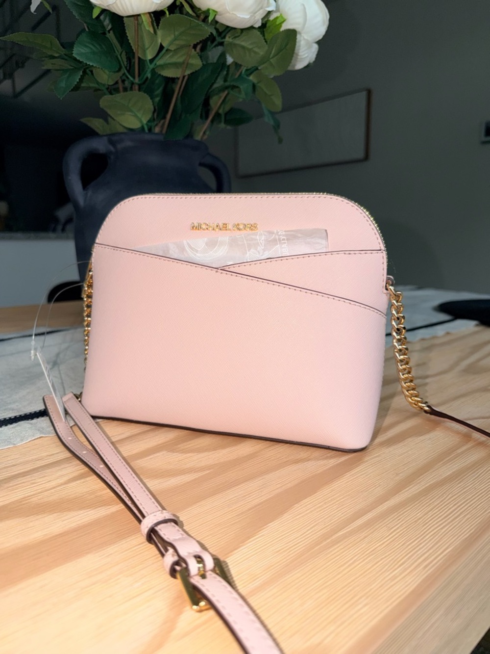 Michael Kors Blush Pink Saffiano Leather Crossbody with Gold Chain